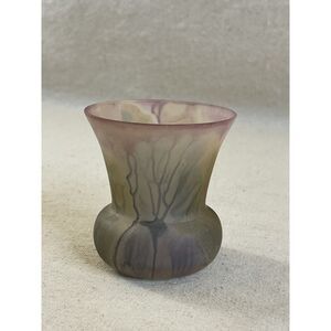 Dainty Nouveau Art Glass Bud Vase Hand Painted Rueven Satin Glass Watercolors